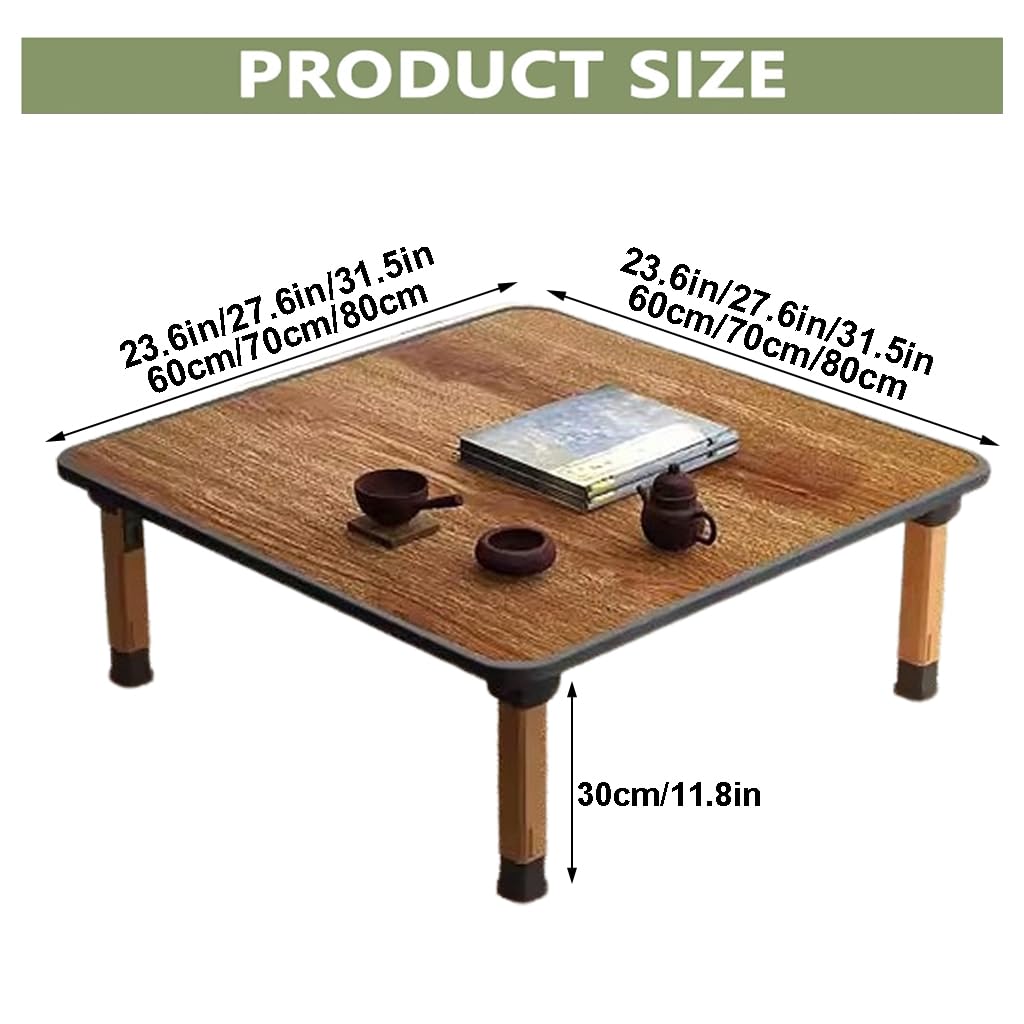 Japanese Wooden Folding Tea Coffee Tables, Square Floor Adjustable Low Table for Tatami Sitting On The Floor
