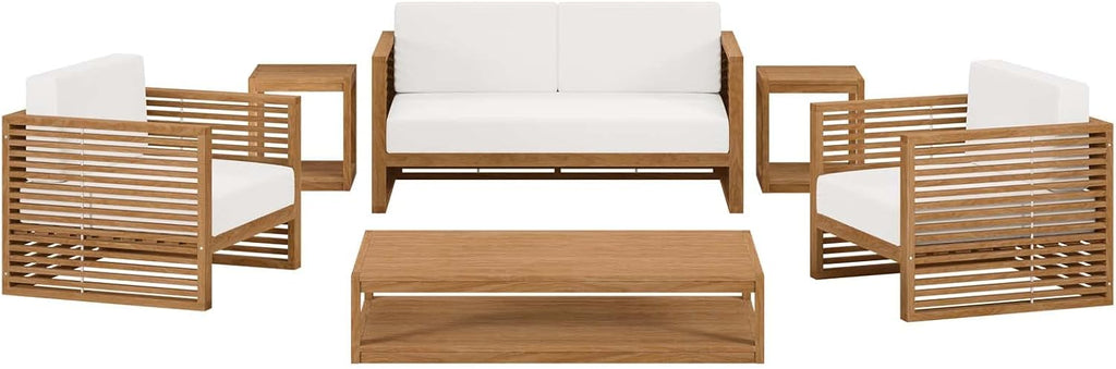 Carlsbad 6-Piece Teak Wood Outdoor Patio Set in Natural White