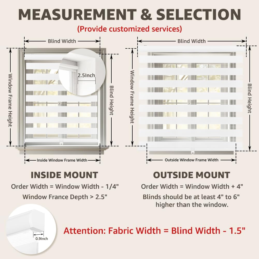 Cordless Zebra Blinds for Window, French Door Blinds Free-Stop Roller Window Shades with Valance 54" W x 64" H, Light