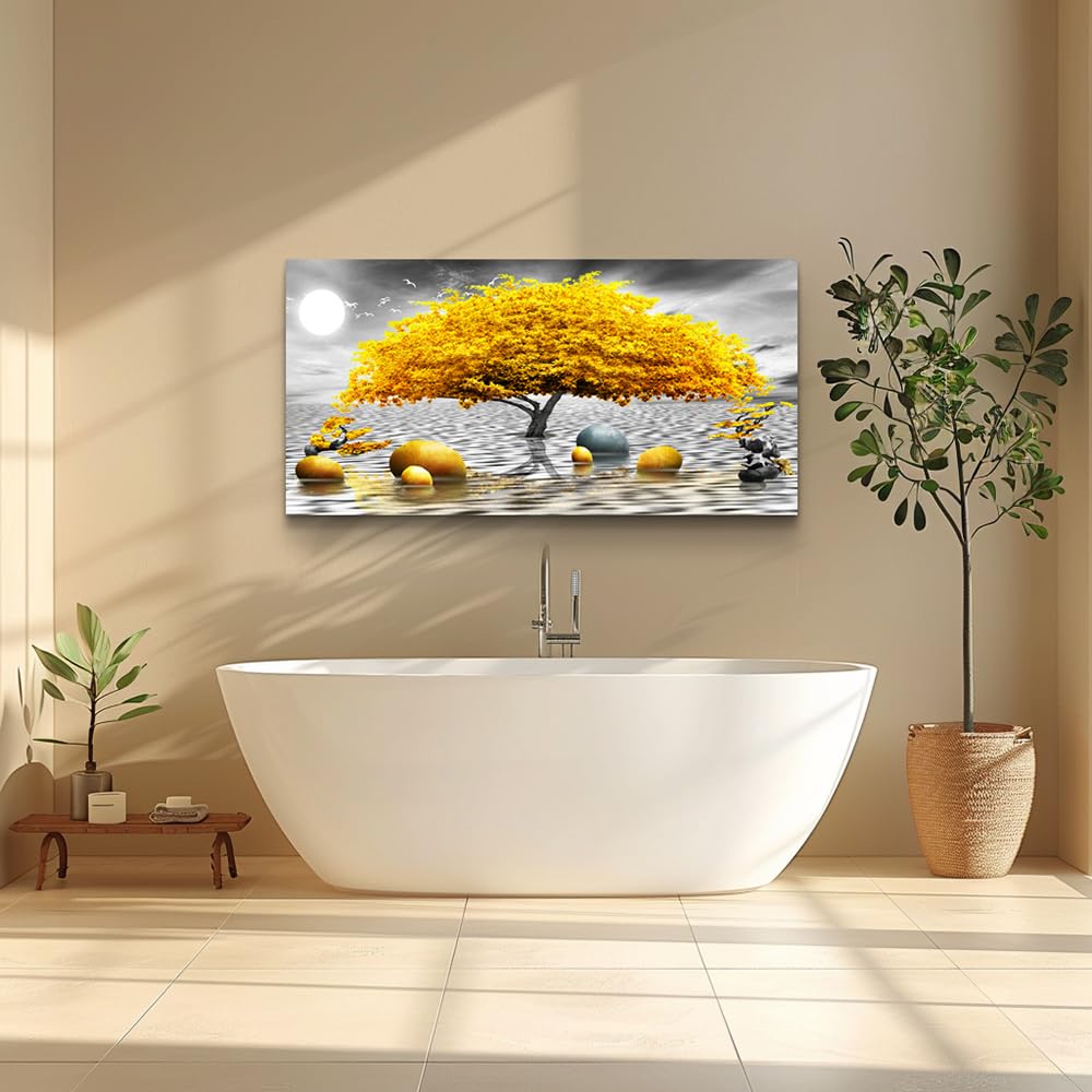 Wall decorations Canvas Wall Art Abstract wall decor Black and white Canvas Art Yellow tree paintings bathroom Home