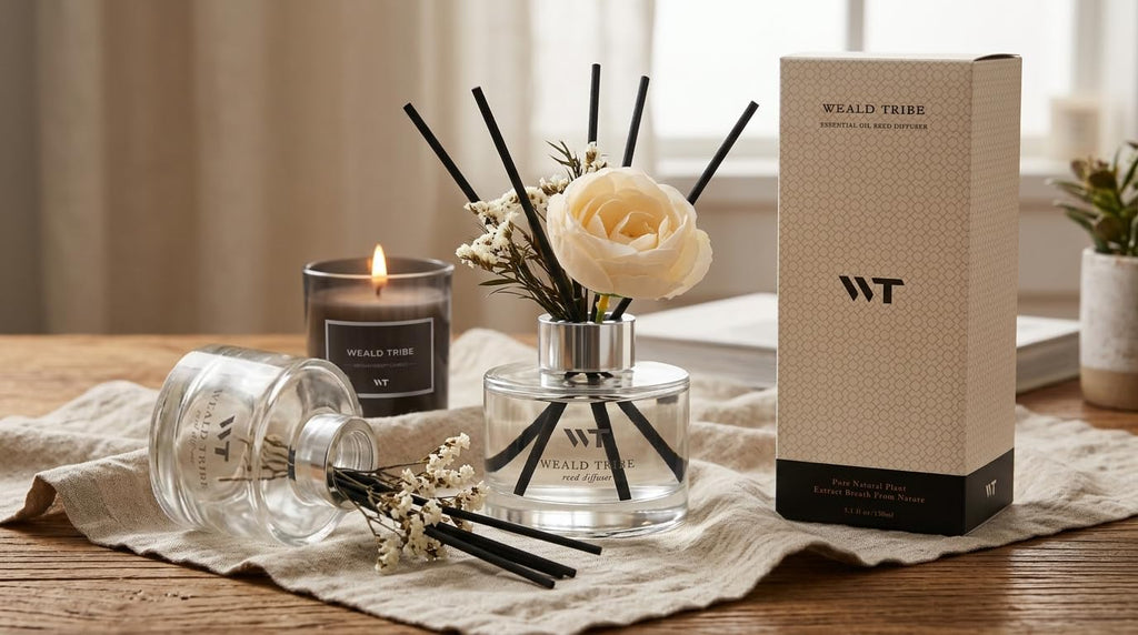Flower Reed Diffuser Set Sandalwood Rose Scent Accessories Shelf Decor & Air Fresheners, Sticks Defusers with 5.1 fl