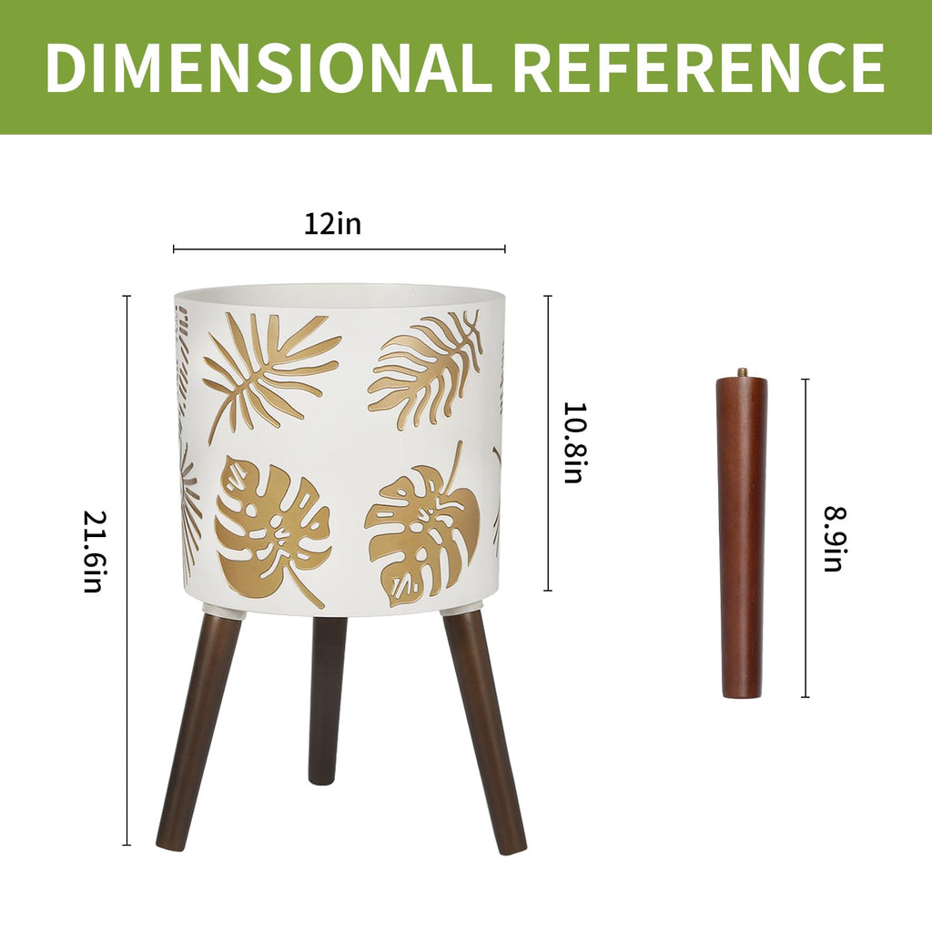12 Inch Planter, Plant with Stand, Large Planters for Indoor Plants, Flower Pot with Drainage Holes for Outdoor, White
