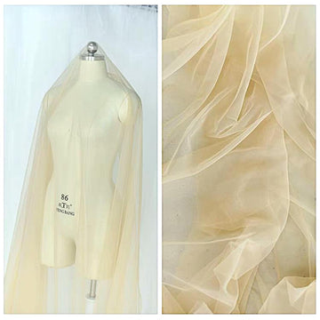 Soft Tulle Fabric by the Yard, Dark Ivory (Deeper Warm Ivory), 3 Yards x 56 Inch Wide, Sheer Fine Mesh Netting for