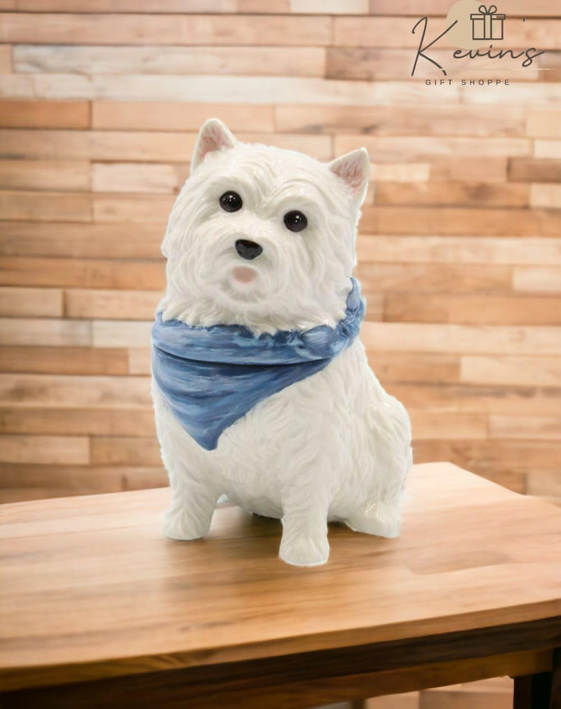 Gifts Fine Porcelain Westie Western Terrier with Blue Bandana Dog Treat or Candy Jar, 7-1/4