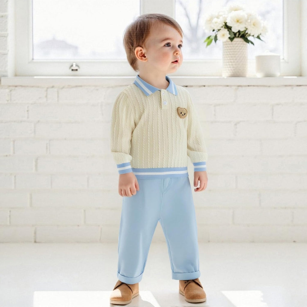 Toddler Baby Boy Clothes Bear Embroidery Sweater Sweatshirt Long Sleeve Sweatsuit 2Pcs Pant Set Fall Winter Outfits