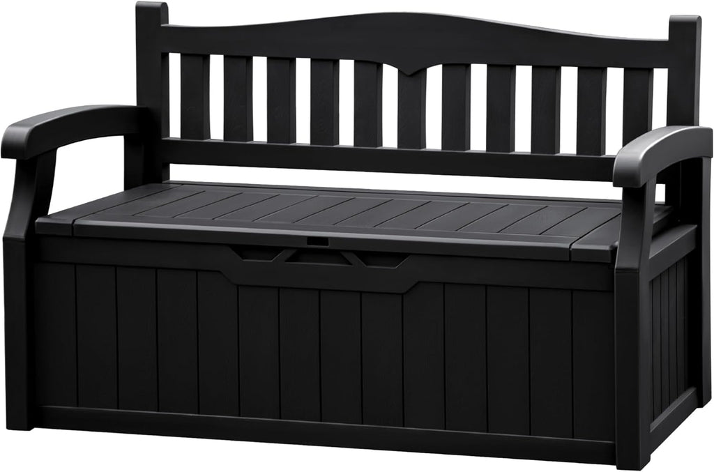 80 Gallon Resin Outdoor Storage Bench Waterproof | Large Deck Box with Armrest, Lockable&Waterproof for Garden, Home
