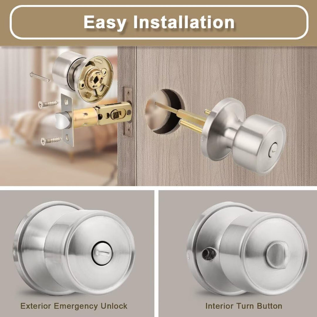 6 Pack Indoor Keyless Door Locks s, Privacy Bathroom Interior Door Knob with Lock in Satin Nickel, Privacy Modern