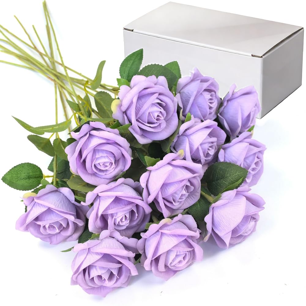 Artificial Velvet Roses 12pcs Faux Flowers Light Purple