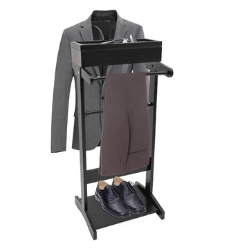 Suit Valet Stands with Drawer & Trouser Holder - Freestanding Wood Suit Rack for Clothes, Hats, Bags | MDF & Solid