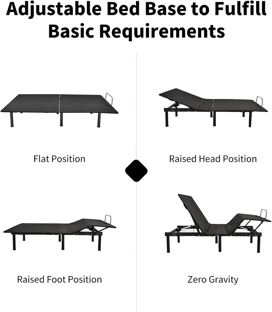 Adjustable Bed Base, Electric Adjustable Bed Frame w/Wireless Remote, Independent Head & Foot Incline, USB Ports