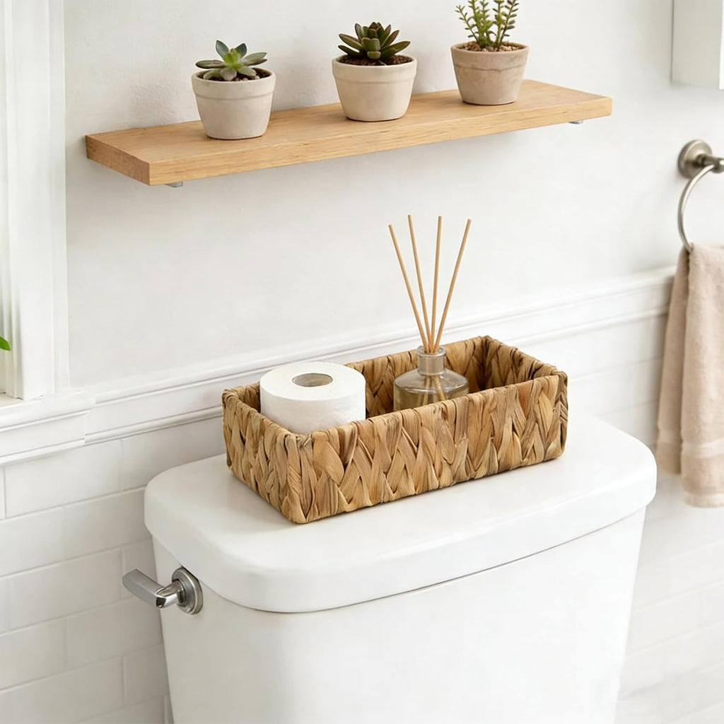Decorative Box,Rattan Display Boxes with Lids-Rectangular Decorative Storage Box Set,Natural Woven Storage - Set of 3