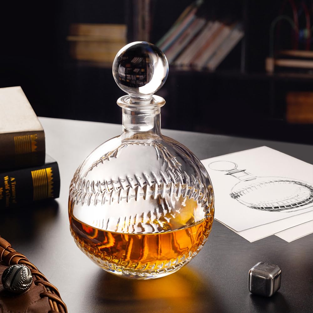 Baseball Whiskey Decanter with Glass Stopper 33.8oz/1000ml Round Shaped