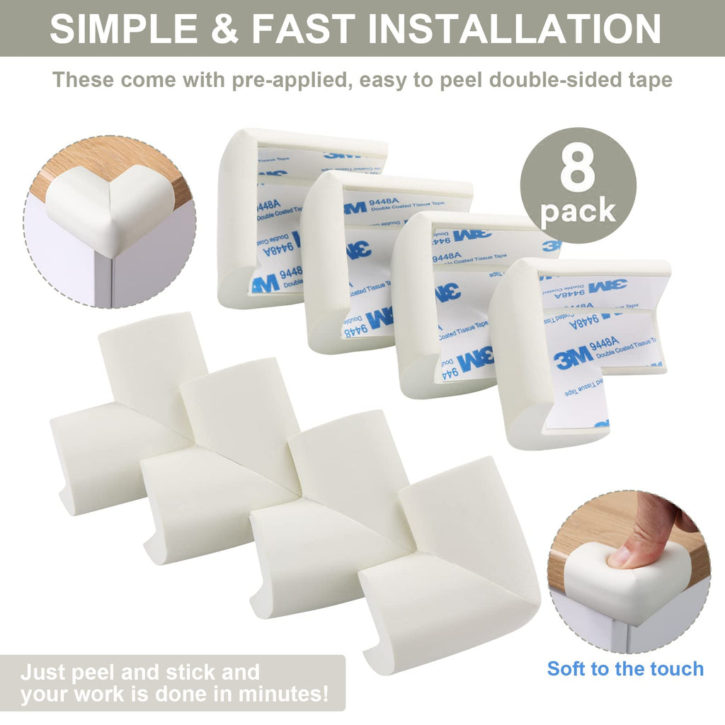 8 Pack Soft Corner Protector Baby Proofing Edge and Corner Guards,White