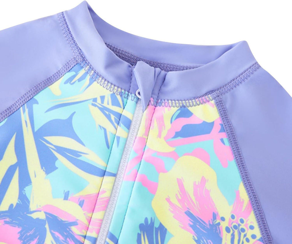 Girls Long Sleeve Rash Guard One Piece Swimsuits with UV Protection