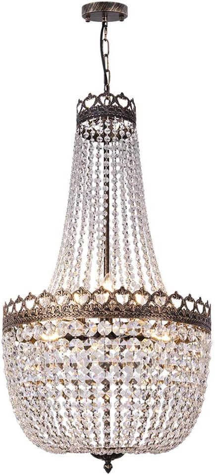 Crystal Chandelier Lights, 9 Lights French Empire Chandelier Lighting High Ceiling Hanging Pendant Light Fixture for Dining Living Room Foyer Kitchen Bedroom, Antique Bronze 19.69'' W A108-B08QY6K9SQ