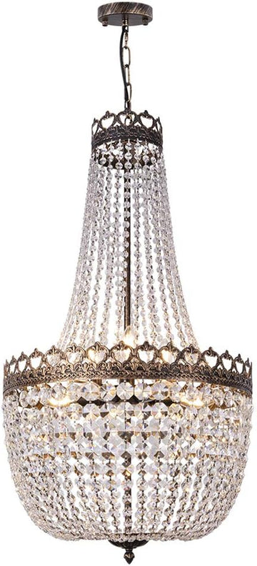 Crystal Chandelier Lights, 9 Lights French Empire Chandelier Lighting High Ceiling Hanging Pendant Light Fixture for Dining Living Room Foyer Kitchen Bedroom, Antique Bronze 19.69'' W