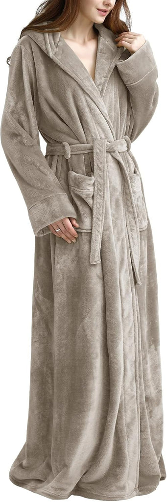 Womens Fluffy Plush Long Hooded Robe Full Length Fleece Bathrobe | Super Soft Cozy Thick Bath Robe, Luxury Premium