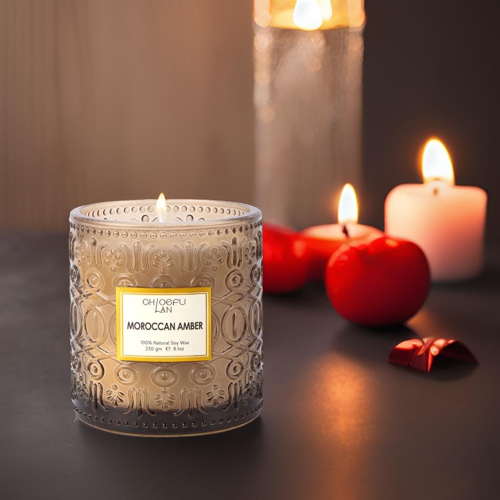Amber Candles Scented, Gifts for Women & Men, Luxury Glass Jar Candle, Natural Soy Wax, Home Decor, 55 Hours Long
