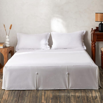 French Linen Bed Skirt Split Corner with Button 18-Inch Tailored Drop Natural Flax Cotton Blend Basic Dust Ruffle