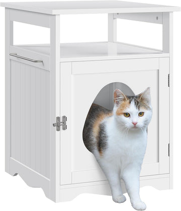 Hidden Cat Litter Box Enclosure Furniture with Storage Shelf