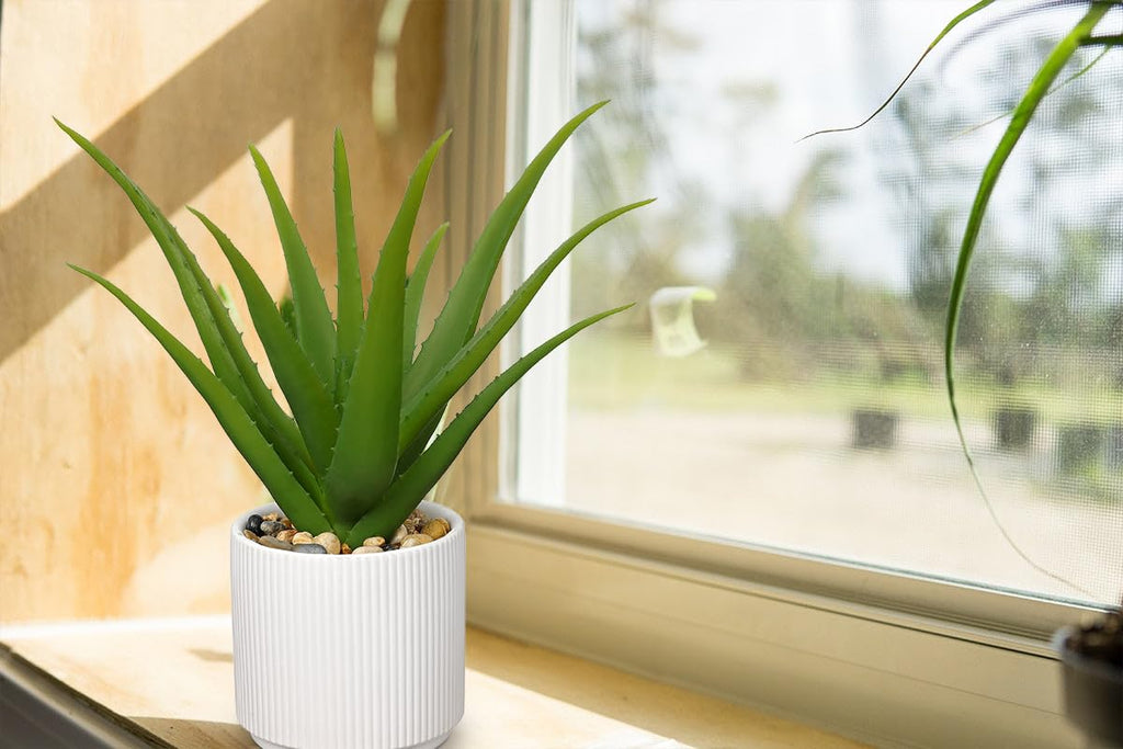Artificial Succulent Aloe Plants 12 Inch Faux Succulents with Ceramic Pot Fake Aloe Potted Plant Indoor Bathroom