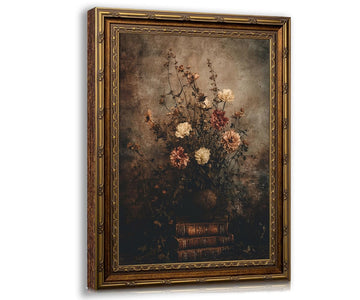 Framed Vintage Floral Wall Art Poster Print, Dark Academia Botanical Flower Painting Picture, Antique Still Life Wall