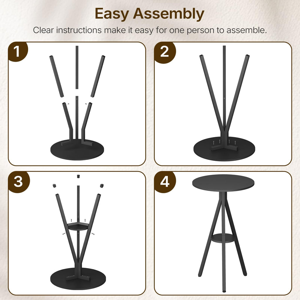 Bar Table, 2-Tier Round Pub Table, Counter Height Cocktail Table for Small Spaces, Dining Room, Cafe, Pub, Black