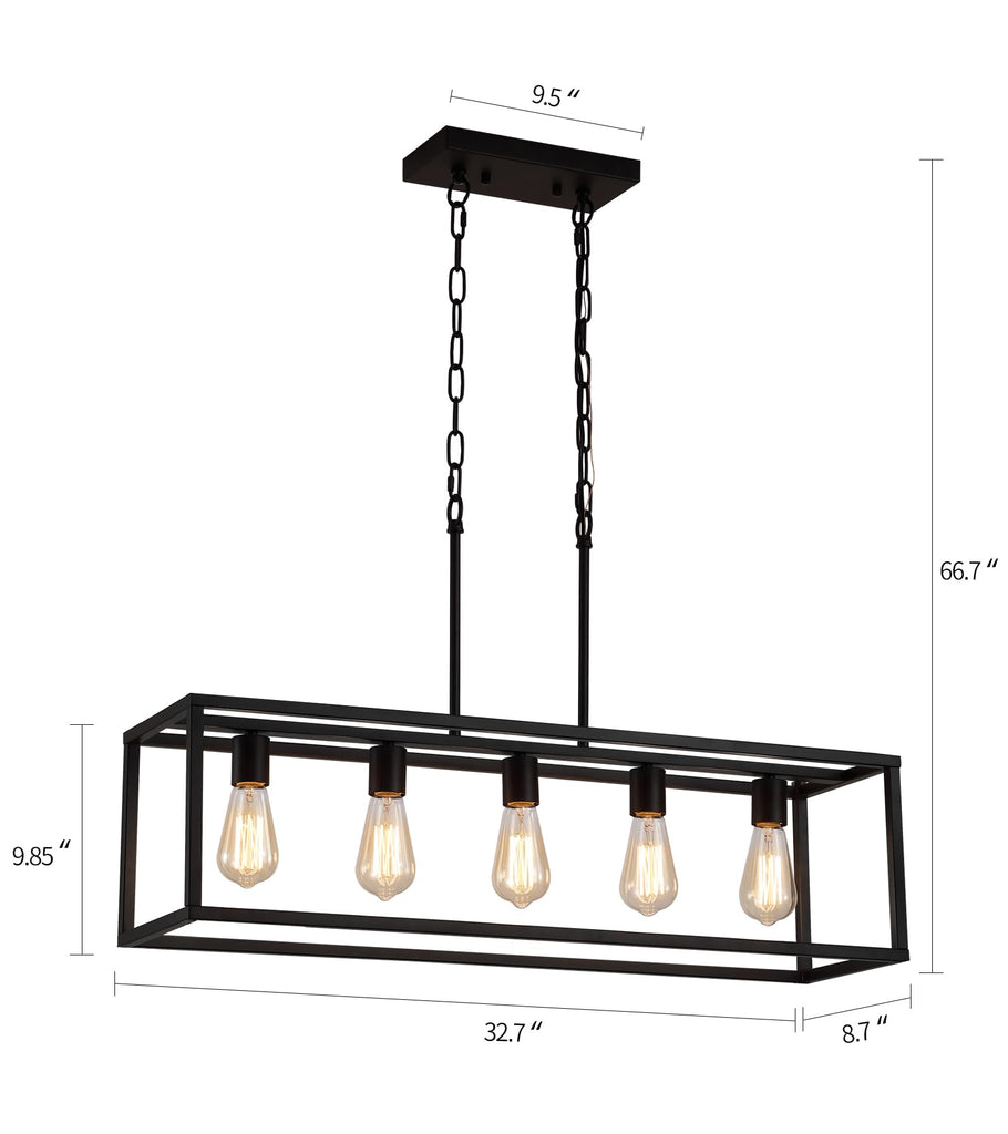 Black Rectangle Kitchen Island Lights Rectangular Modern Industrial Chandelier 5 Lights Linear Vintage Cage Light
