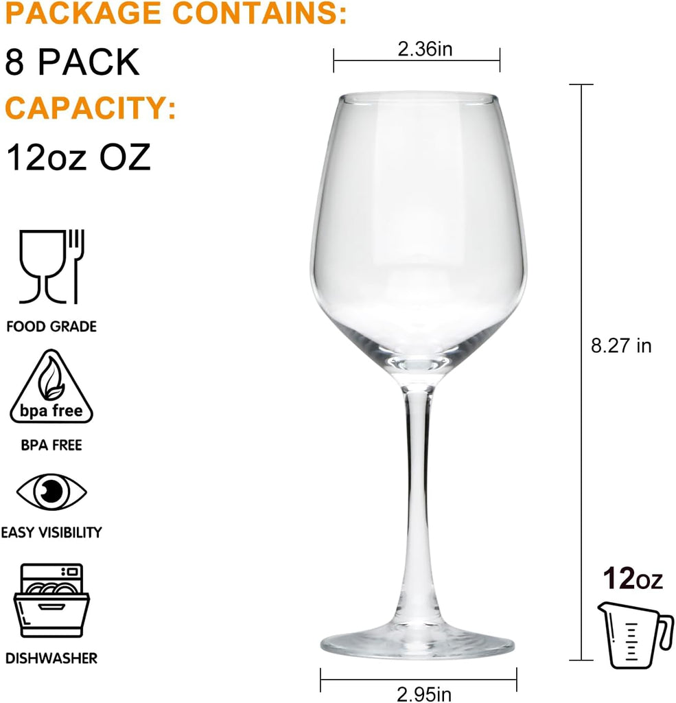 Wine Glasses Set of 8, 12oz Wine Glasses, for Red or White Wine, High-end Banquet, Wedding, Gift Goblets, Party, Bar