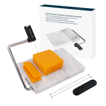 Replaceable Wire Cheese Slicer with Board, Tightness Adjustable Cheese Slicer, Marble Cheese Cutter for Block Cheese