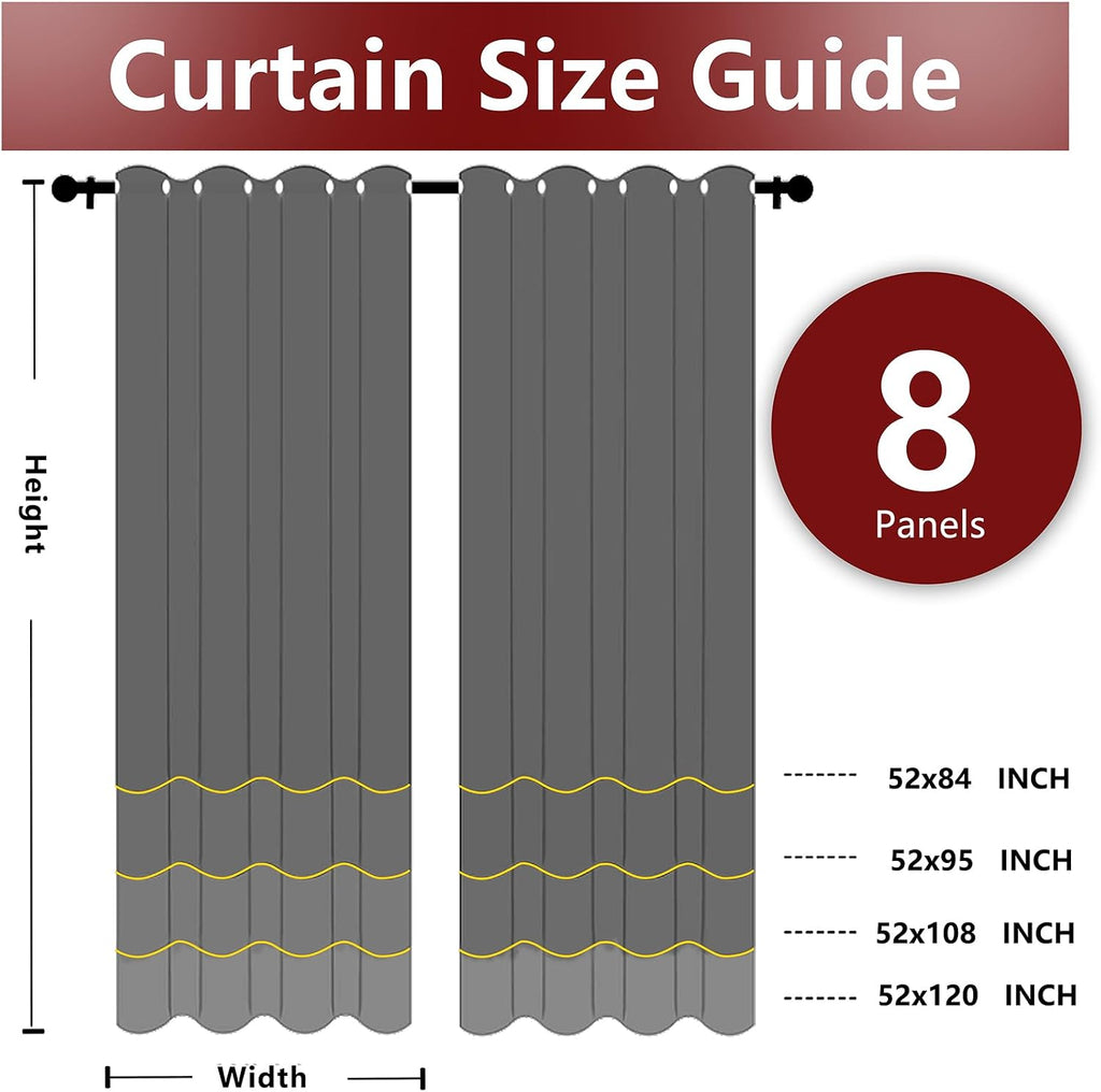 8 Panels Outdoor Curtains Waterproof - 52x84 Inches Cream Blackout Curtains, Polyester Weatherproof Privacy Drapes
