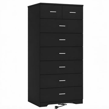 55.2" Tall Dresser with Charging Station Wooden 8 Drawer Dressers Chest of Drawers Entryway Black
