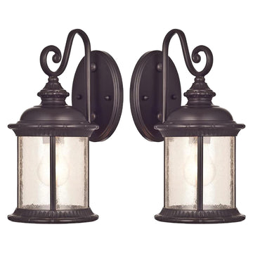 One-Light Exterior Wall Lantern on Steel with Clear Seeded Glass, Oil Rubbed Bronze Finish - 2 Pack (Traditional)