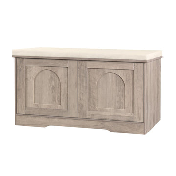 Shoe Storage Bench with Cushion, Door, Greige 31.5" LX17.7 H