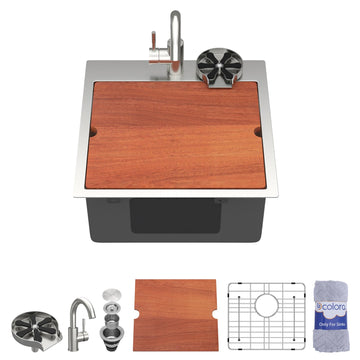 18"x18" Drop In Stainless Steel Bar Sink with Faucet & Cup Washer