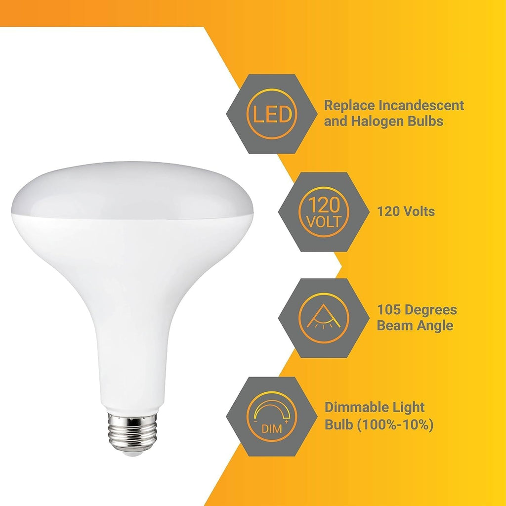 BR40 LED Light Bulb 13W (85W Equivalent) 1150 Lumens 2700K Warm White E26 Medium Base Dimmable Damp Rated Pack of 6