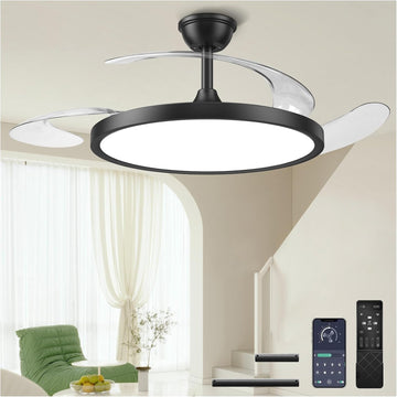 Slim: 48" Retractable Ceiling Fans with Lights, Large Fandelier Ceiling Fan with Light and Remote, Reversible, 3 CCT
