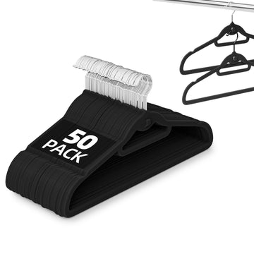 Velvet Stackable Hangers 50 Pack Space Saving Cascading Hook Black