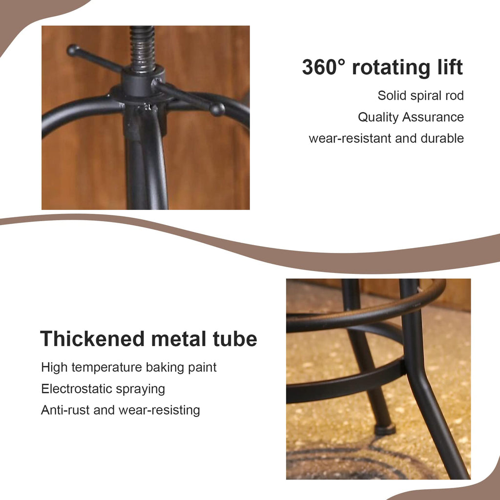 3-Piece Bar Height Table & Stools Sets for Cocktail Bistro Home Pub Party, Weld Metal Legs Round Wood Top, Rustic