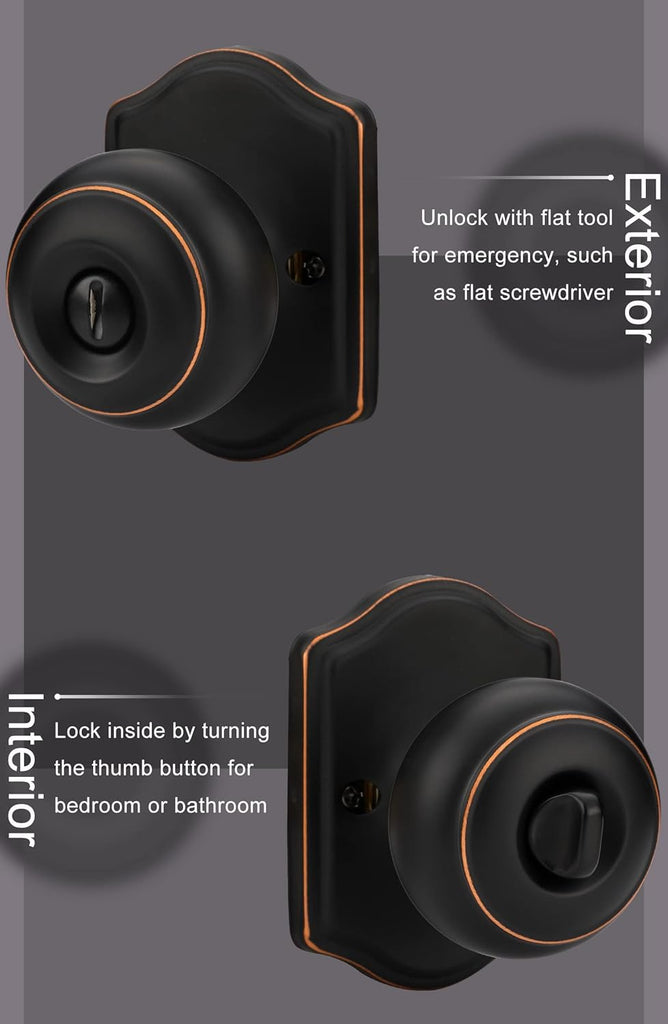 Oil Rubbed Bronze Door Knobs Interior, Bedroom Door Knob & Bathroom Classic, Bronze Interior Door Knobs 6 Pack