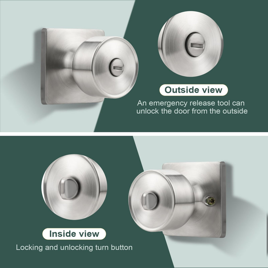 Tulip Privacy Door Knob with Square Backplate, Modern Cylindrical Square Rosette Keyless Lock , Quiet & Easy Install