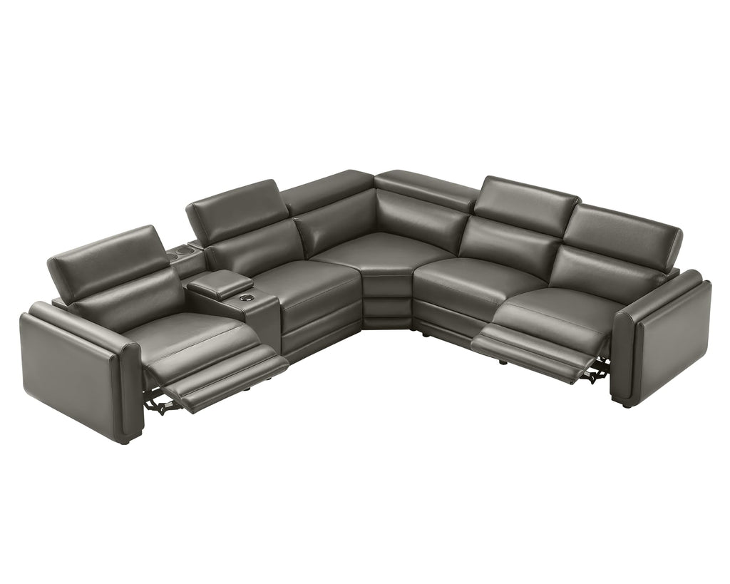 Oversized Power Recliner Sectional Sofa, Leather Recliner Sofa, Dark Grey