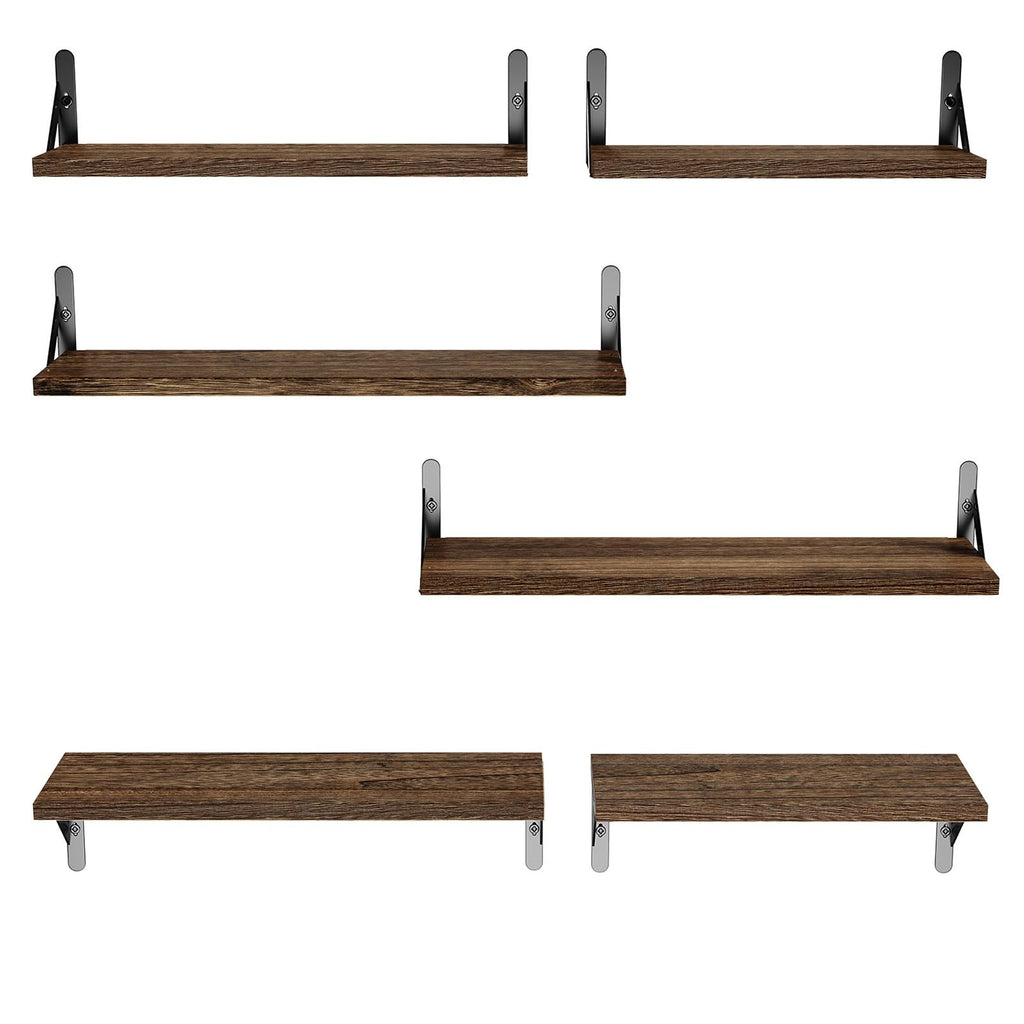 Solid Paulownia Wood Wall Shelves, Large Size, 6 Pcs, Brown