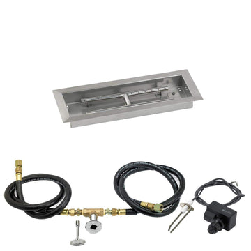 Natural Gas 18" x 6" Rectangular Stainless Steel Drop in Fire Pit Pan with Spark Ignition Kit