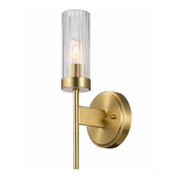 Wall Sconce, Matte Brass, Ribbed Clear Glass Shade, E12 Candelabra, Dimmable, 65000103