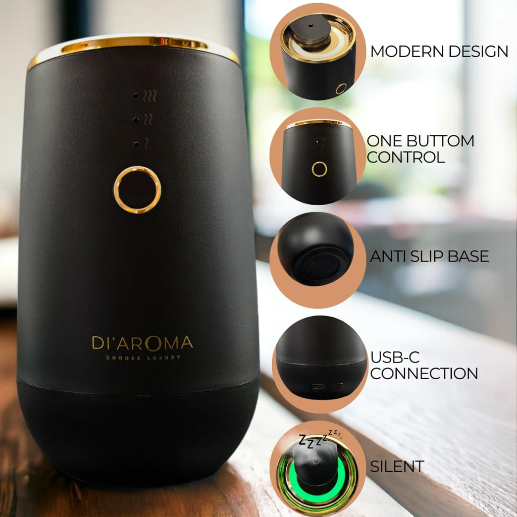 Waterless Essential Oil Diffuser - Portable Nebulizing Aroma Oil Diffuser for Car, Home & Office, USB Rechargeable