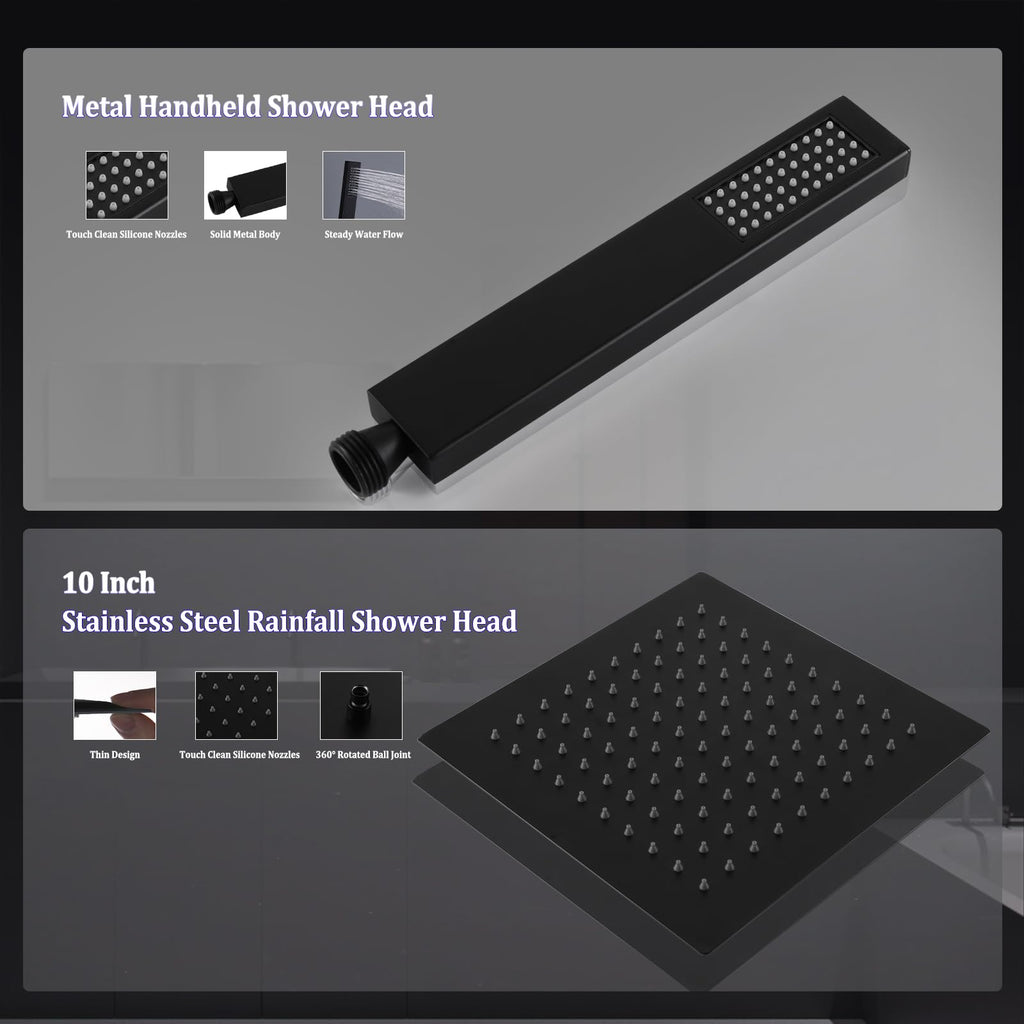 All Metal Rain Shower Head with Handheld Combo, 10 Inch Rainfall Shower Head, Stainless Steel Hand Wand, 3 Setting