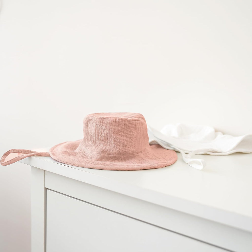 Pack Muslin Baby Girl Sun Hats with Wide Brim, UPF 50+, 0-6