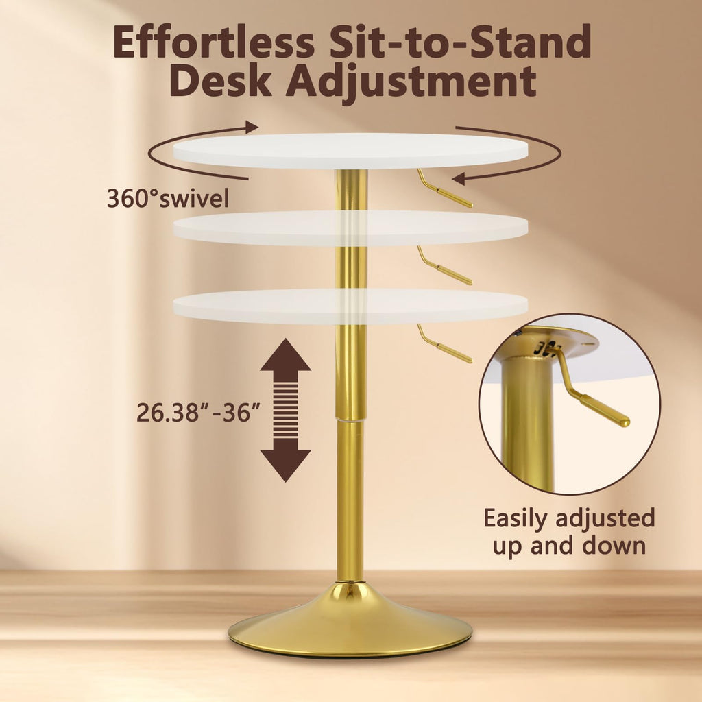 Round Bar Table 10 Pack, Height Adjustable 26"-36" Bistro Pub Table with Gold Metal Base, 360° Swivel High Top