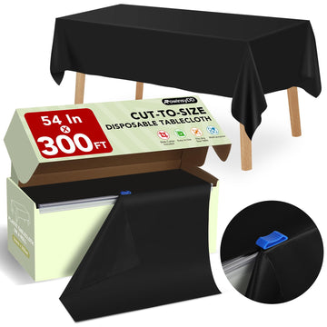 54 in X 300 FT Black Plastic Table Cover Roll with Slide Cutter